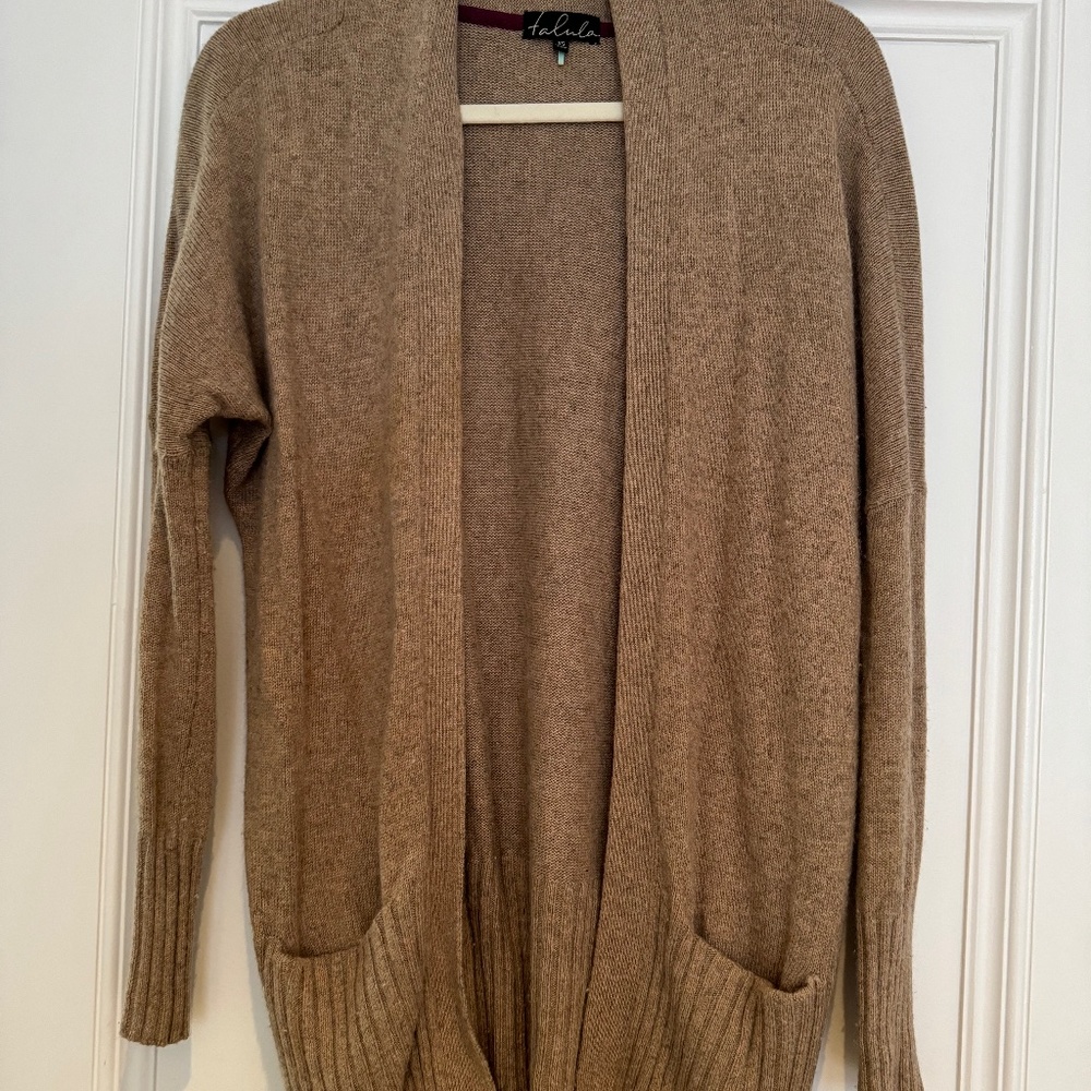 Aritzia Talula Cardigan Sweater tan pockets angora rabbit hair cashmere